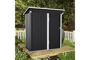 Amopatio Metal Garden Shed 5 x 3 ft, Outdoor Storage Sheds, Waterproof Garden Storage Shed with Lockable Door for Bike, Garbage Can, Tool, Lawn Mower, Black