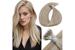 LaaVoo Nano Extension Remy Hair 20" 50g/50s Anneaux Extension Cheveux Highlight Blonde Cendrée Mixte Blonde Cendrée Extension à Froid Cheveux Lisse Extension Pré-collée Cheveux #P18/613