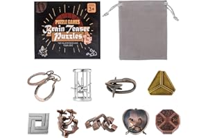 Holzsammlung 9 Pièces Casse Tete Metallique, Jeux Casse Tête Metal, Métallique Wire Set IQ Puzzle, Esprit Test Jeu Educatif Logic Jouet Classique Cadeau pour Adulte et Enfant