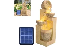 BTGGG Solar Water Feature - Outdoor Garden Water Fountain with Lights & Solar Waterfall Decoration - 4 Tier Cascading Fountain, Yellow
