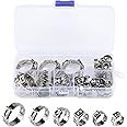 60 Pcs Hose Clips, Jubilee Clips Assorted Adjustable 6.8-25.6mm, 304 Stainless Steel Hose Clamps Set, Single Ear Stepless Hose Clamps, Worm Drive Hose Pipe Clips Clamps for Tube Water Pipe Pool Hose