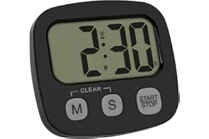 TFA Dostmann Timer digitale 38.2057.01 con cronometro e ora, magnetico, grande display, timer da cucina, timer sportivo, nero