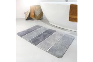 ‎HOMIE LIVING Homie Living Badteppich, Badematte kuscheliger Flauschiger weicher Flor l rutschfest und Waschbar Rio Marina (70 x 120 cm, Grau Silber)