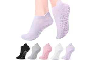 Zuimei 5 Pairs Pilates Yoga Grip Socks, Women Non Slip Grip Socks for Hospital, Dance, Yoga, Size UK 4-7