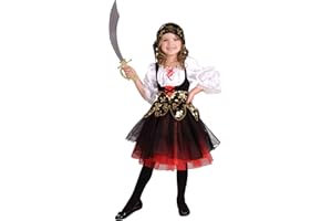 Tante Tina Costume piratessa da Bambina - Vestito Pirata per Bimba Composto da 2 Pezzi: Abito e Fascia - Nero/Bianco/Rosso - Taglia XL (152) - Indicato per Le Bambine dai 10 ai 12 Anni