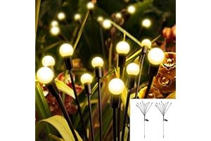Aourow Lucciole Solari da Giardino 2 Pezzi con 20 LED,Bianco Caldo Lucciole Lampade LED Solari,IP65 Impermeabile Luci Solari da Giardino per la Decorazione di Prati e Patio di Percorsi Esterni