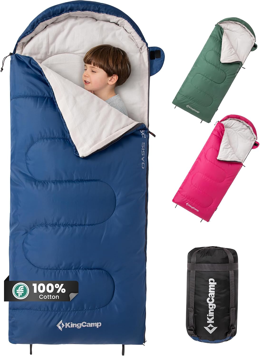 KingCamp Saco de Dormir Oasis 3-4 Estaciones Impermeable y Ligero para Camping (Niños y Adultos) - Conectable Izquierda/Derecha para Saco Doble, Ideal para Viajes y Actividades al Aire Libre