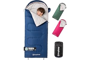 KingCamp Kids Cotton Sleeping Bag, Lightweight Waterproof Camping Sleeping Bag Indoor & Outdoor Use for Kids Age 10-12 (up to 100-140cm)