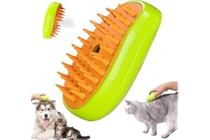 ZIOFY 3 in 1 Steamy Cat Brush - Multifunctional Self-Cleaning Cat Steam Brush for Massage, Removing Tangled and Loose Hair, Pet Hair Cleaner for all Types of Fur (Orange Green)