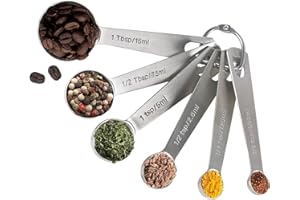 ESIE HOUZIE Stainless Steel Measuring Spoons Set of 6, Space Saving Baking Accessories Metal Measuring Spoons Scoop Tablespoon and Teaspoon for Measuring Liquid and Dry Ingredients