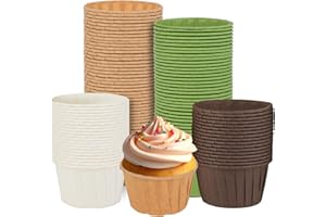 KITDAHOM 200 Caissettes Muffins Papier - Caissettes Cupcake - Cupcake, Papier de Bois Pur, Imperméable à la Graisse, pour Desserts, Fêtes, Mariages (Blanc, Vert, Naturel, Brun Foncé)
