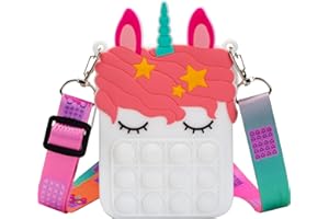 Accevo Portefeuille pop blanc pour filles et enfants, jouet pop fidget, sac à main, porte-monnaie, sac à main pour fille, licorne, porte-monnaie sensoriel en silicone, sac à dos, jouet pour fille