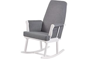 KUB® Haldon Nursing Rocking Chair (White&Grey) - Padded Cushions with Storage Pocket, Smooth Rocking Motion, Easy to Assemble, Solid Hardwood Base (White)