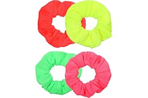 THINP Lot de 4 chouchous en jersey fluo, sans dommages, sans bosses, maintien sûr, arc-en-ciel, accessoires de cheveux pour femme, tenues de fête des années 80 et 90, costumes