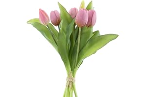 mucplants künstliche Tulpen Tulpenbündel mit 4 Tulpen und 3 Tulpenknospen real Touch (Mauve)