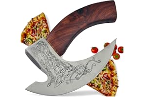 CraftTal Pizza-Axt Wikinger mit Lederschutz – Pizzamesser für echte Wikinger – Pizzaschneider-Axt perfekt als Wikinger-Dekoration – Wikinger-Axt, Pizza-Wiegemesser, Wikingermesser, Beil (Draft Viking)