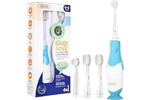Seago Baby Electric Toothbrush,Children's Power Toothbrushes with 4 Brush Heads and Led Light, 2-Min Timer for Children Aged 6 Months to 4 Years, Penguin Shape Design SG513(Blue)