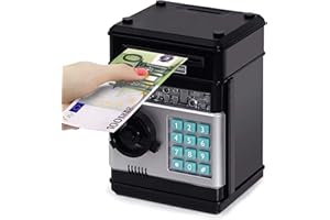 Auped Hucha electrónica con contraseña, Hucha Mini bancomat Hucha, Banco de Dinero de Las contraseñas para Dinero en Efectivo, Monedas, bancomat Mini Monedas, Mejor Regalo para niños (Negro)