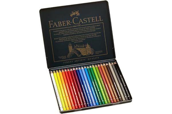 Faber-Castell 110024 Polychromos Colour Pencils, Set de 24 Crayons de Couleur dans un Coffret Métallique, Crayon de Couleurs Professionnel avec Mine épaisse 3.8 mm, Pigments sans Acide Multi Surfaces