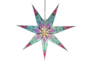 YEPSIO Paper Star 7-Pointed Lantern Lampshade Paper Star Light Shades Large 60cm Star Hanging Decorations for Christmas Wedding Home Decoration Birthday Party Glitter Sea Green Red Multi 7 001