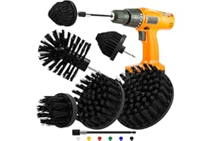 LFSEMINI Drill Brush Attachment Set, 5pcs 1/4in Power Scrubber With 1pcs Extend Long Attachment for Cleaning Showers, Tubs, Bathroom, Tile, Grout, Carpet (5 Brushes Black)