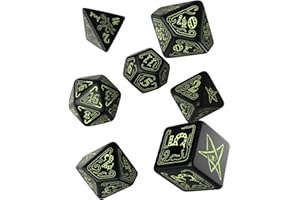 Q WORKSHOP Call of Cthulhu Black & Glow-in-The-Dark RPG Ornamented Dice Set 7 Polyhedral Pieces