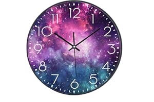 SWECOMZE Wanduhr Lautlos, 25cm, Kinderwanduhr, Zifferblatt mit Galaxie Sterne Weltraum Sternenhimmel, 10 Zoll Kinder Wanduhr Deko für Wohnzimmer Kinderzimmer (036)