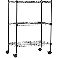 Amazon Basics 3-Shelf Narrow Storage Unit On Wheels With Height Adjustable Shelves and Levelling Feet, 340 kg Max Weight, Black, 34 cm D x 58.9 cm W x 83.2 cm H