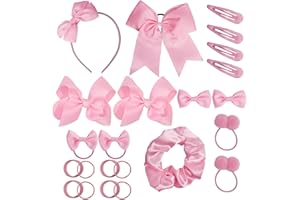 QAZIUY 45Pcs Pink School Girls Hair Accessories Kit Pink Bow Headband Hair Clips Ponytail Holder Bow Hair Barrettes,Hair Accessories for Girl Birthday Gift