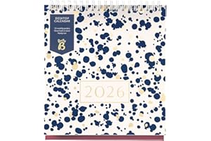 BUSYB Busy B 2026 Desk Calendar – Jan to Dec, Navy Spray 2026 Calendar with Built-in Stand & Flip-Top Binding Dessk Calendar for Office or Home - Year Planner with Pockets for Organised Planning