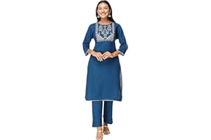 VI VIHAAN IMPEX VIHAAN IMPEX - Kurta ricamata blu indiana con pantaloni coordinati da donna