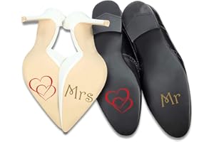 FINEST FOLIA K125 K126 (Mrs, Mr) Set di adesivi per scarpe da sposa, adesivi per le scarpe della cerimonia nuziale, pellicola autoadesiva con aforismi (in lingua inglese e tedesca), oro lucido