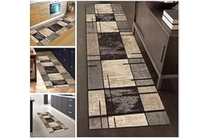 ‎ZVEZVI ZVEZVI Teppich Läufer Flur Küche rutschfest Waschbar Braun und Grau Geometrische Muster 40x90cm Bunter Modern rutschfest Waschbar Vintage Kücheläufer Teppichläufer Polyester Meterware Anpassbar