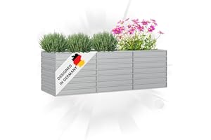 DELUKE® Hochbeet für Garten Oskar Silber | 240x80x77cm | Verzinkter Stahl | Wetterfest | Hochbeet Metall Gartenbeet Kräuterbeet Blumenbeet Beet hoch Frühbeet für Garten Gemüsebeet