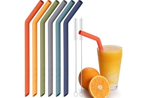 NiHome återanvändbara extra breda böjda silikonsugrör 6-pack (djup regnbåge)