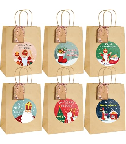 Boland Nikolaus-Partytüten Aus Papier – 10 Stück, 23 X 15 Cm, Süße Weihnachtsmotive (für Süßigkeiten)