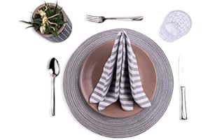 ‎MON BIJOU 12 x Stoffservietten weiß - grau gestreift von mon bijou® - I 100% Baumwolle I 45 x 45 cm I Servietten Ideal für Ostern, Hochzeit, Festtage I Weihnachten, Küche, Esstisch-Dekoration