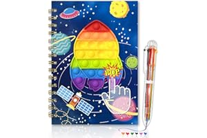 GINMLYDA Diario para Niños con Pop-on-It y Bolígrafo, 21x14.5cm 80 Hojas Nave Espacial Poppets Cuaderno A5 Espiral con Bolígrafo de 6 Colore Juguete Fidget Pop Diario Secreto Niño para Regalo 5 6 7 8 9 10 Años