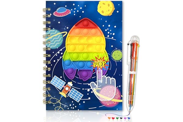 Fusée Journal intime Garçon avec Stylo, 80 Feuilles Ligné Pop It Carnet Secret Garçon avec 6-en-1 Stylos à Multicolores Bleu Cahier Spirale Enfant Cadeau Garçon 5-10 Ans Anniversaire- 21x14.5cm