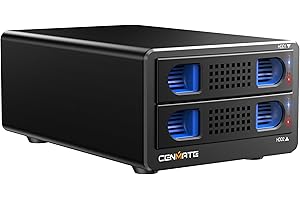 CENMATE Obudowa dysku twardego, aluminiowa obudowa Dual Bay z wentylatorem chłodzącym do 2.5/3.5 SATA HDD/SSD z USB A/C 3.2, obsługuje Hot Swappable, rozszerzenie Daisy Chain, bez użycia narzędzi, DAS(NO