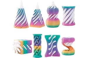 SNOW B 8-Pack 3D Printed Spiral Fidget Toys | PLA Stress Relief Toys for Adults & Kids | Impossible Cone & Pyramid Design (Vibrant Colors) (Colorful A)