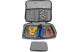 tsnetworks Elektriker Werkzeug Set mit F Stecker, Kompressionszange, Maulschlüssel flach 11-13, Kabelschneider & Abisolierwerkzeug in hochwertiger Tasche mit Platz für weiteres Elektriker Werkzeug