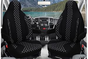 BREMER SITZBEZÜGE Housses de siège sur Mesure pour sièges Pilote conducteur et Passager Compatible avec Camping-Car Fiat Ducato, Pössl, Knaus, Adria, Carthago, Pilote Laika WPL408 Noir/Blanc