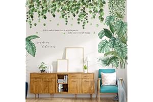 YWQQ 4 Fogli Adesivo Murale Pianta Tropicale,Adesivo da Parete Eucalipto Foglie di Vite,Decalcomanie da Muro di Piante, Vite Appesa Decorazione Murale Camera da Letto Soggiorno Ufficio