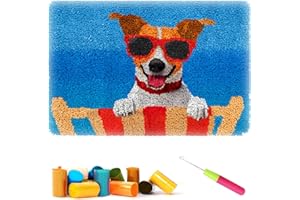 CCWORAN Kit de fabricación de alfombras para perros para adultos, kit de alfombra de gancho, juego de tapiz, patrones de cojín, tapete de malla impreso, lona y hilo de lana