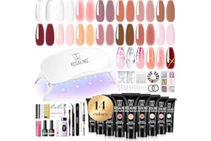 ROSALIND Kit Unghie Gel Completo, Kit Gel Ricostruzione Unghie 14 Colori con Mini UV/LED Lampada, poligel per Unghie con Base y Top Coat, Nail Art Estensione delle Unghie Kit