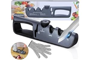 HOMGEN Aiguiseur à 4 Phases - pour Couteaux de Cuisine - Résultat Professionnel/Design Ergonomique - Pierre Céramique/Carbure Tungstène/Diamant - Finition Noire/Chromée