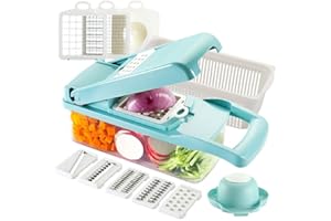 Ourokhome Vegetable Chopper Slicer Dicer - 12-in-1 Fruits Cutter Mandoline Slicer Food Chopper/Cutter with 7 Stainless Steel Blades, Adjustable Slicer & Dicer with Storage Container