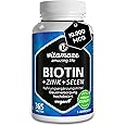 Biotin hochdosiert 10.000 mcg + Selen + Zink für Haarwuchs, Haut & Nägel, 365 vegane Tabletten für 1 Jahr, Nahrungsergänzung 