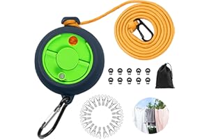 Vlecexs Wäscheleine Ausziehbar, 10m Tragbare Camping Wäscheleine, Outdoor Reise Wäscheschnur Reisewäscheleine mit 10 Festen Schnallen und 20 Klammern für Camping, Badezimmer, Waschküche, Garten, Hotel